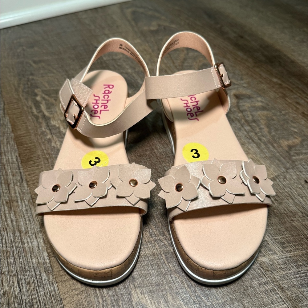 Rachel Shoes Tan Sandals with Scalloped Design